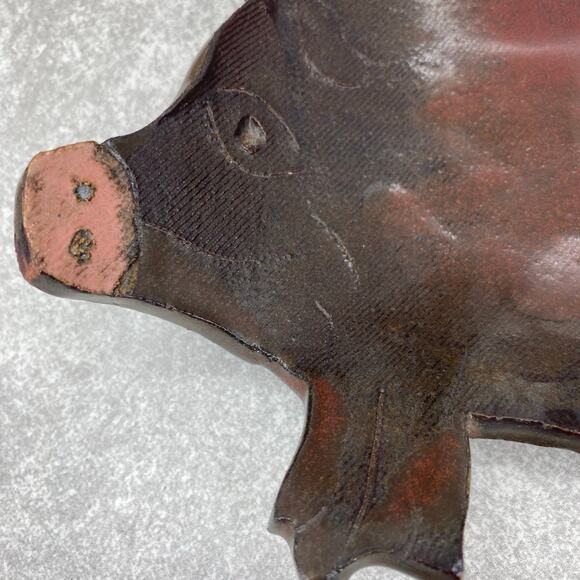 Pottery Pig Dish Ceramic Reddish Brown Unique 8” x 5” Trinket Dish Soap Dish - Picture 2 of 8